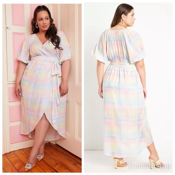 Eloquii Dresses & Skirts - NWT ELOQUII Full Sleeve Wrap Dress - Lily Plaid
